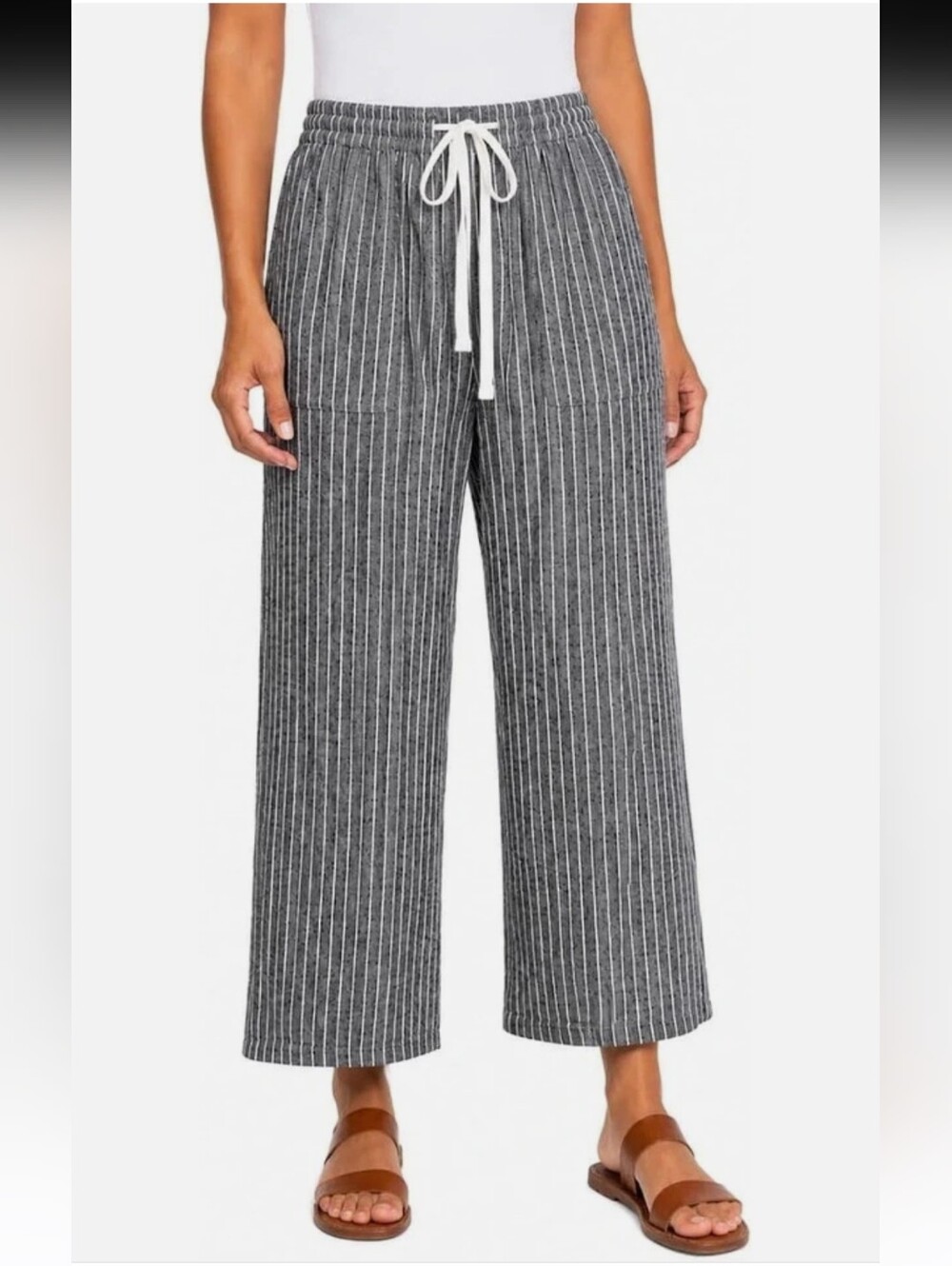 NEW! Roxy Black Striped Linen Blend Crop Pant Size XL